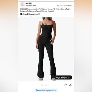 QINSEN Flare Jumpsuits Spaghetti Straps Scoop Neck Bodycon Full Length Casual